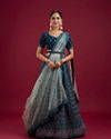 Teal Blue Harlequin Pattern Moti Work Lehenga