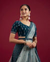 Mohey Women Teal Blue Harlequin Pattern Moti Work Lehenga