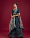Mohey Women Teal Blue Harlequin Pattern Moti Work Lehenga