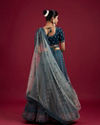 Mohey Women Teal Blue Harlequin Pattern Moti Work Lehenga
