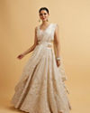 Mohey Women Dark Cream Floral Paisley Embroidered Bridal Lehenga with Round Trimmed Latkans