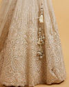 Mohey Women Dark Cream Floral Paisley Embroidered Bridal Lehenga with Round Trimmed Latkans