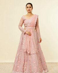 Mohey Women Shell Pink Floral Aari Embroidered Bridal Lehenga