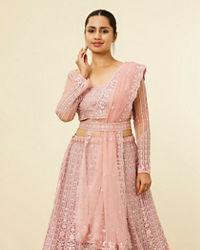 Mohey Women Shell Pink Floral Aari Embroidered Bridal Lehenga