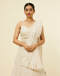 Mohey Women Dark Cream Sequinned Diamond Patterned Lehenga