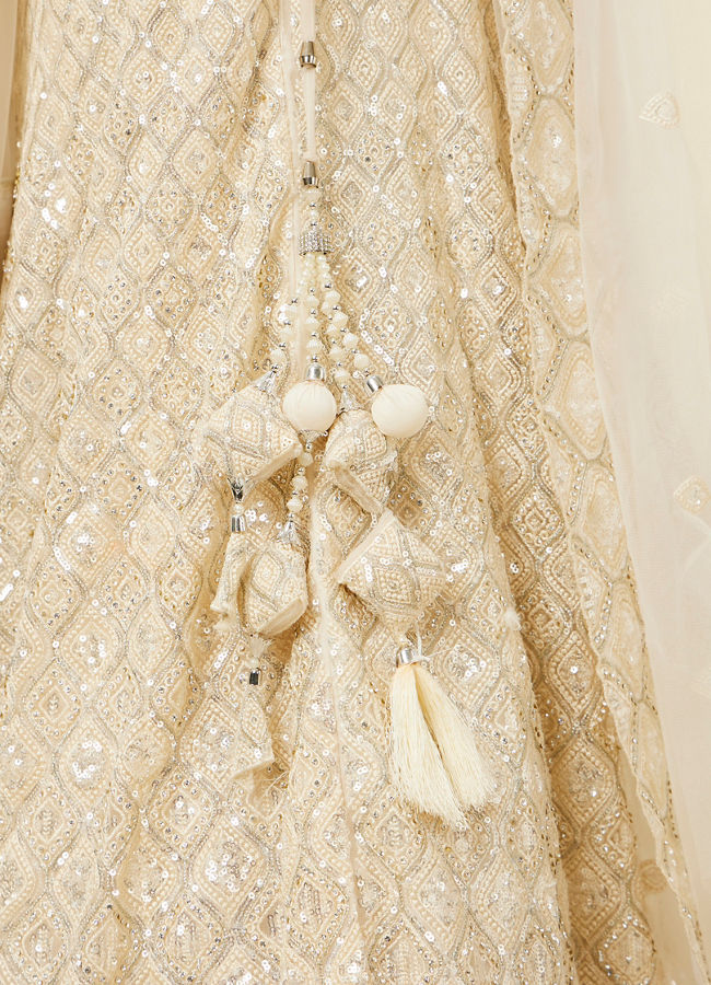 Mohey Women Dark Cream Sequinned Diamond Patterned Lehenga