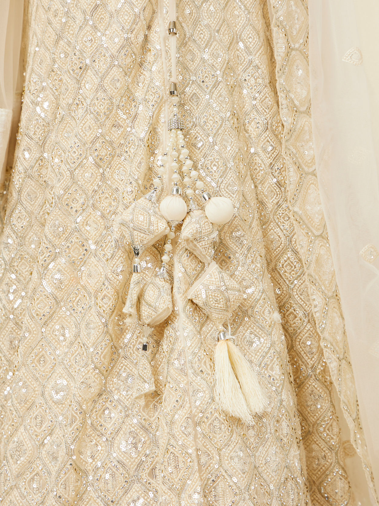 Mohey Women Dark Cream Sequinned Diamond Patterned Lehenga