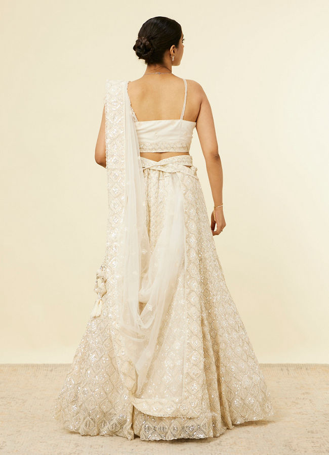 Mohey Women Dark Cream Sequinned Diamond Patterned Lehenga