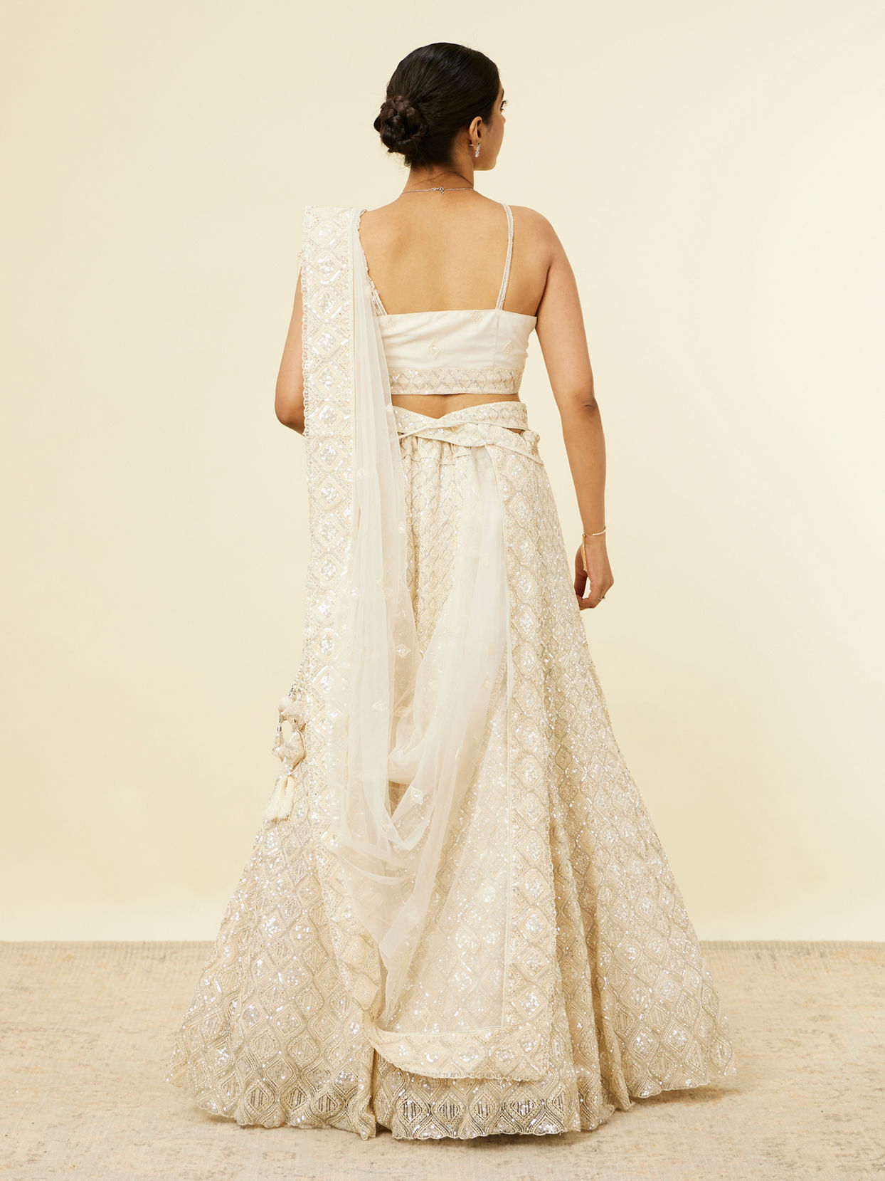 Mohey Women Dark Cream Sequinned Diamond Patterned Lehenga