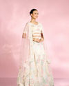 Mohey Women Cream Floral Sitara Embroidered Lehenga with Round Trimmed Latkans