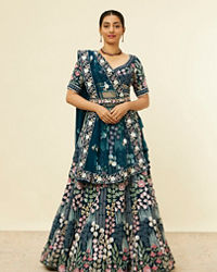 Mohey Women Teal Blue Floral Embroidered Lehenga