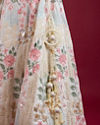 Mohey Women Cream Floral Sitara Embroidered Lehenga with Round Trimmed Latkans