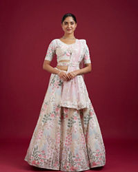 Mohey Women Cream Floral Sitara Embroidered Lehenga with Round Trimmed Latkans