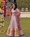 Mohey Women Dark Cream And Pink Paisley Patterned Bridal Lehenga