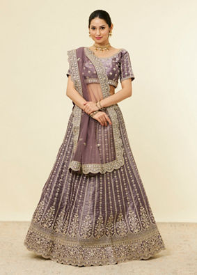 Mohey Women Purple Floral Aari Embroidered Bridal Lehenga