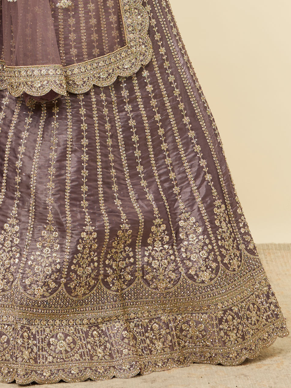 Mohey Women Purple Floral Aari Embroidered Bridal Lehenga