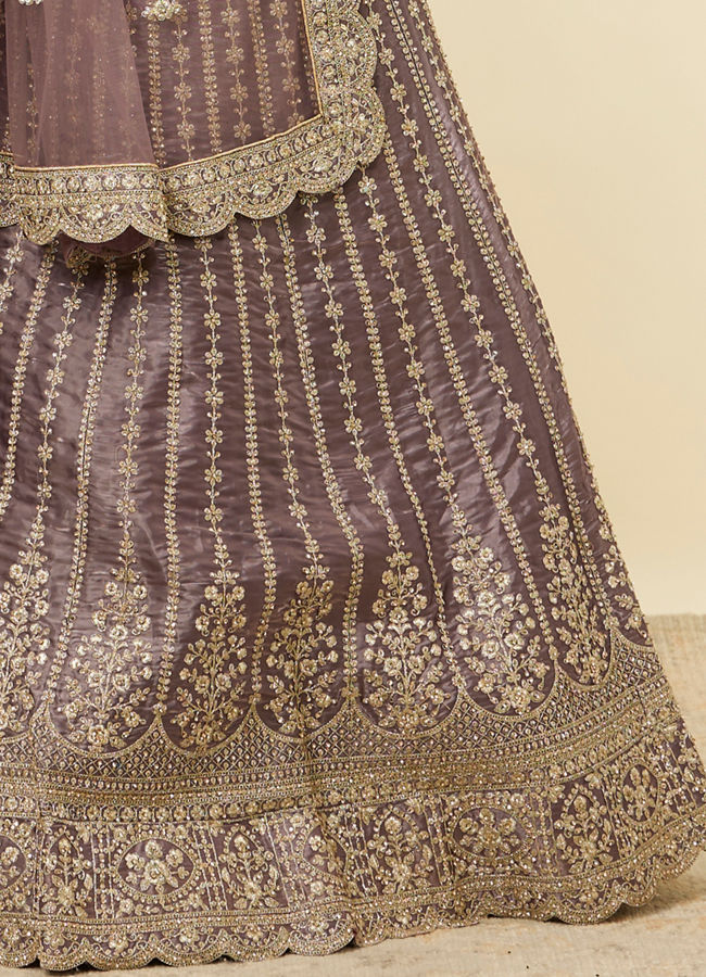 Mohey Women Purple Floral Aari Embroidered Bridal Lehenga