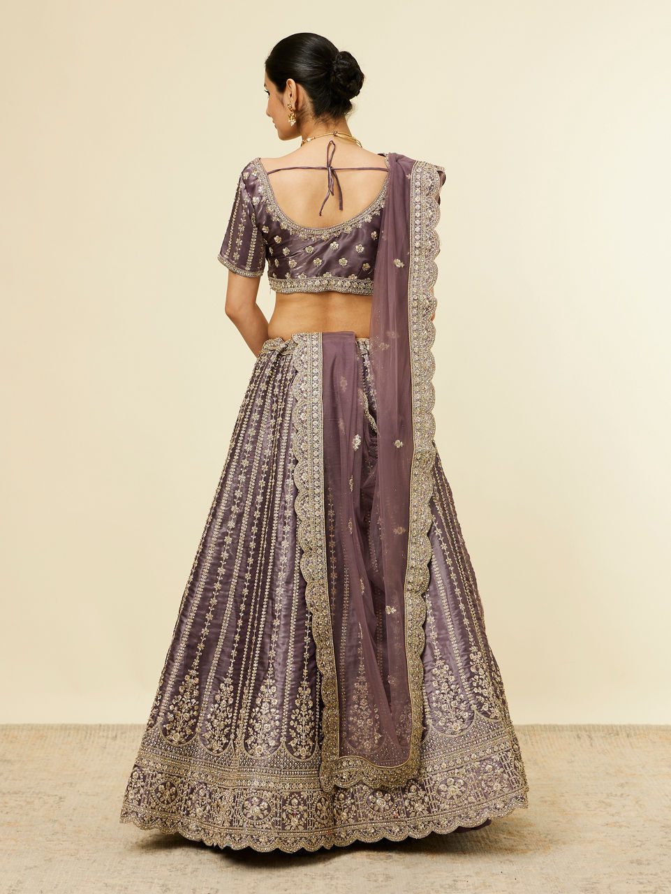 Mohey Women Purple Floral Aari Embroidered Bridal Lehenga