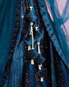 Mohey Women Teal Blue Lehenga with Rhinestone Embellishments