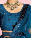 Mohey Women Teal Blue Lehenga with Rhinestone Embellishments