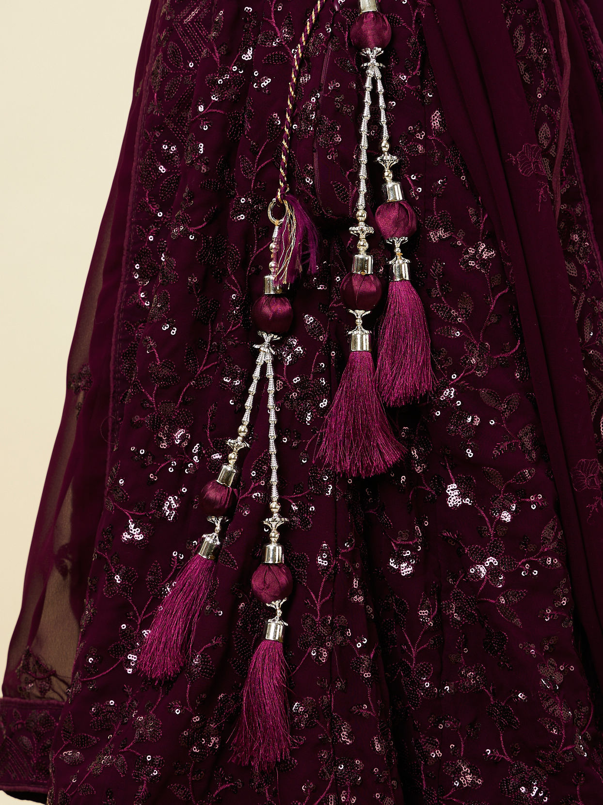 Mohey Women Wine Chevron Bel Buti Patterned Sequinned Lehenga