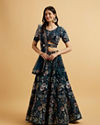 Teal Blue Floral Embroidered Sequinned Lehenga