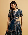 Mohey Women Teal Blue Floral Embroidered Sequinned Lehenga