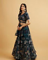 Mohey Women Teal Blue Floral Embroidered Sequinned Lehenga