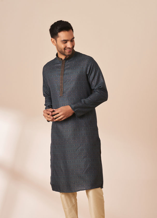 Manyavar Men Dark Blue Printed Kurta Pajama
