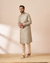 alt message - Manyavar Men Light Grey Jacquard Kurta Pajama image number 1