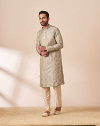 Manyavar Men Light Grey Jacquard Kurta Pajama