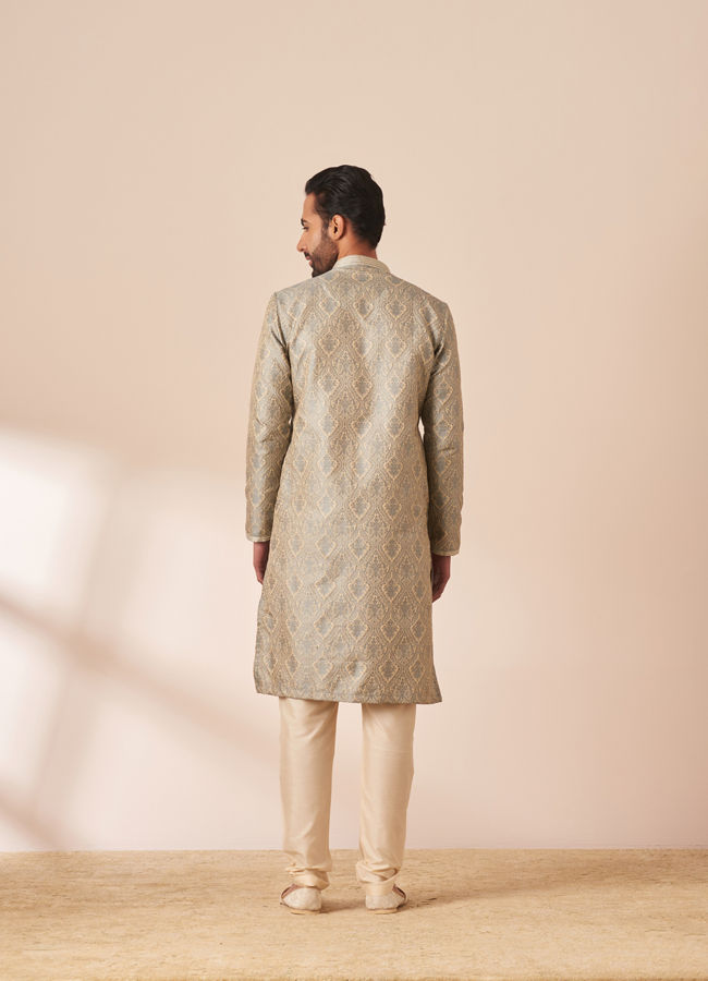 Manyavar Men Light Grey Jacquard Kurta Pajama