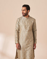 Manyavar Men Light Grey Jacquard Kurta Pajama