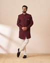 alt message - Manyavar Men Maroon Achkan Indo Western image number 1