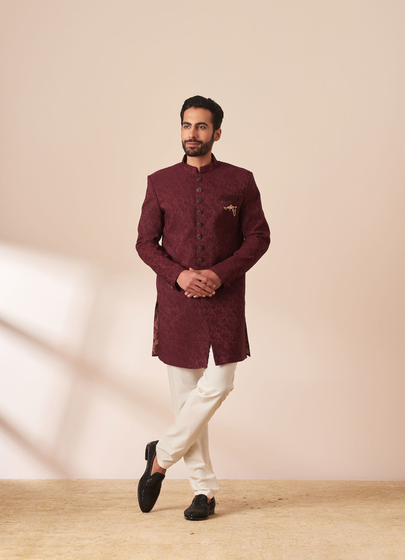 Manyavar Men Maroon Achkan Indo Western