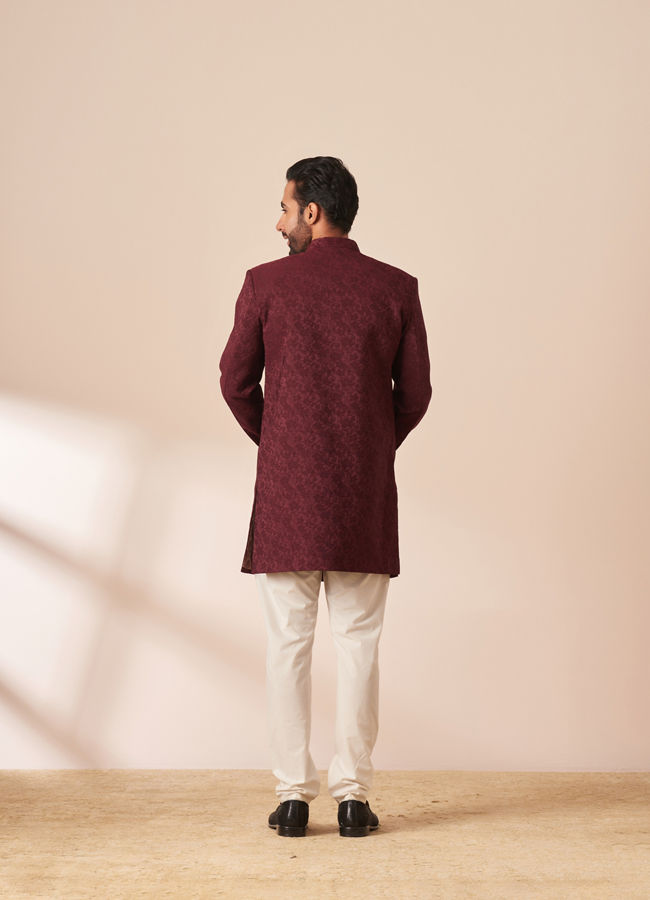 alt message - Manyavar Men Maroon Achkan Indo Western image number 3