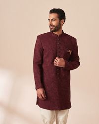 Manyavar Men Maroon Achkan Indo Western