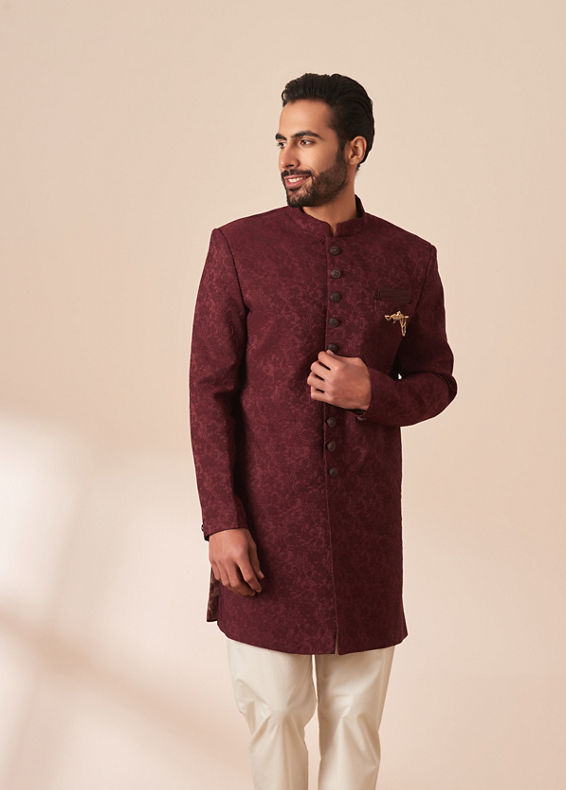 Manyavar Men Maroon Achkan Indo Western