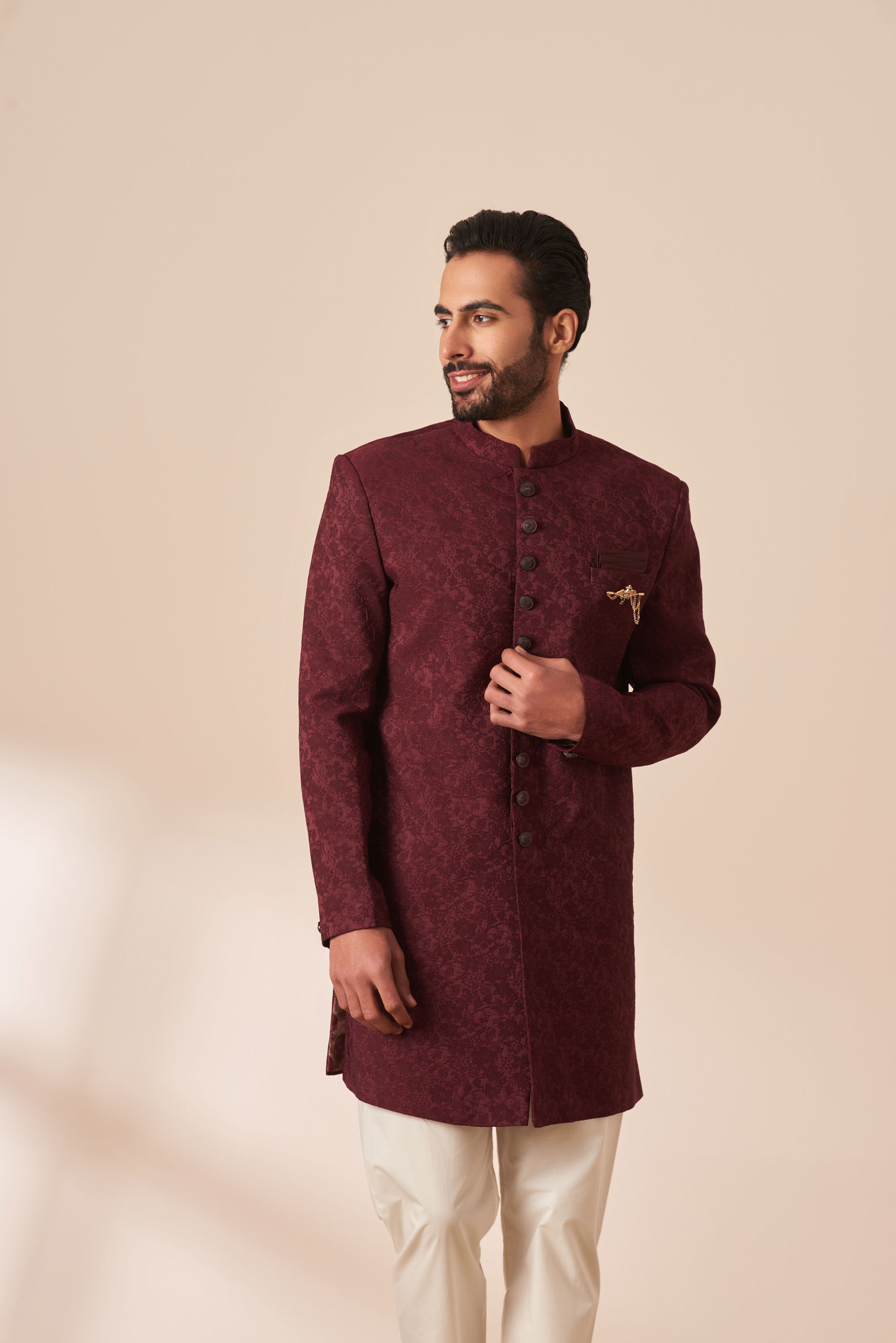 Manyavar Men Maroon Achkan Indo Western