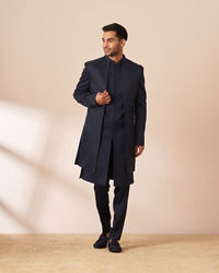 Manyavar Men Dark Blue Embellished Jacket Style Indo Western