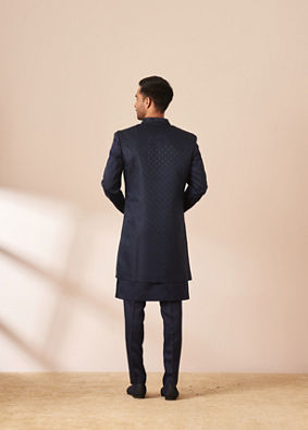 alt message - Manyavar Men Dark Blue Embellished Jacket Style Indo Western image number 4