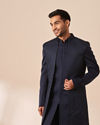 Manyavar Men Dark Blue Embellished Jacket Style Indo Western