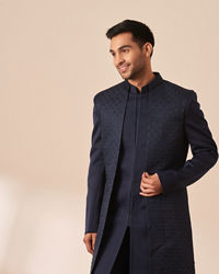 Manyavar Men Dark Blue Embellished Jacket Style Indo Western