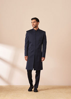 alt message - Manyavar Men Dark Blue Embellished Jacket Style Indo Western image number 2