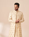 Manyavar Men Cream Jacket Style Open Sherwani with All Over work