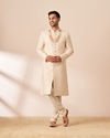 alt message - Manyavar Men Light Cream Chikankari Sherwani image number 1