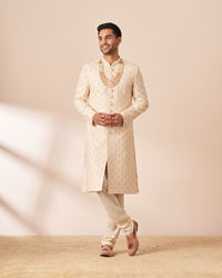 Manyavar Men Light Cream Chikankari Sherwani