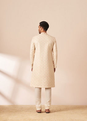 alt message - Manyavar Men Light Cream Chikankari Sherwani image number 3