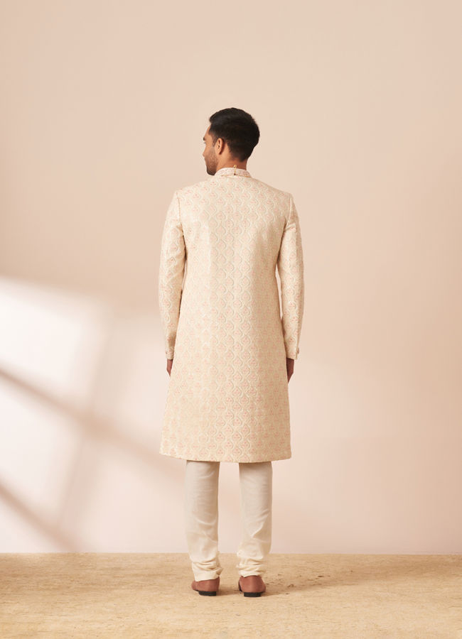 alt message - Manyavar Men Light Cream Chikankari Sherwani image number 3