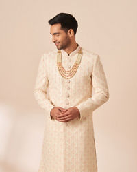 Manyavar Men Light Cream Chikankari Sherwani